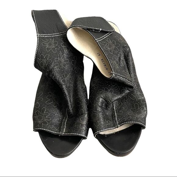 ITALMODA Leather Sling Back Open Toe Sandals Shoes Heel Floral Design Black 41 - Picture 9 of 12